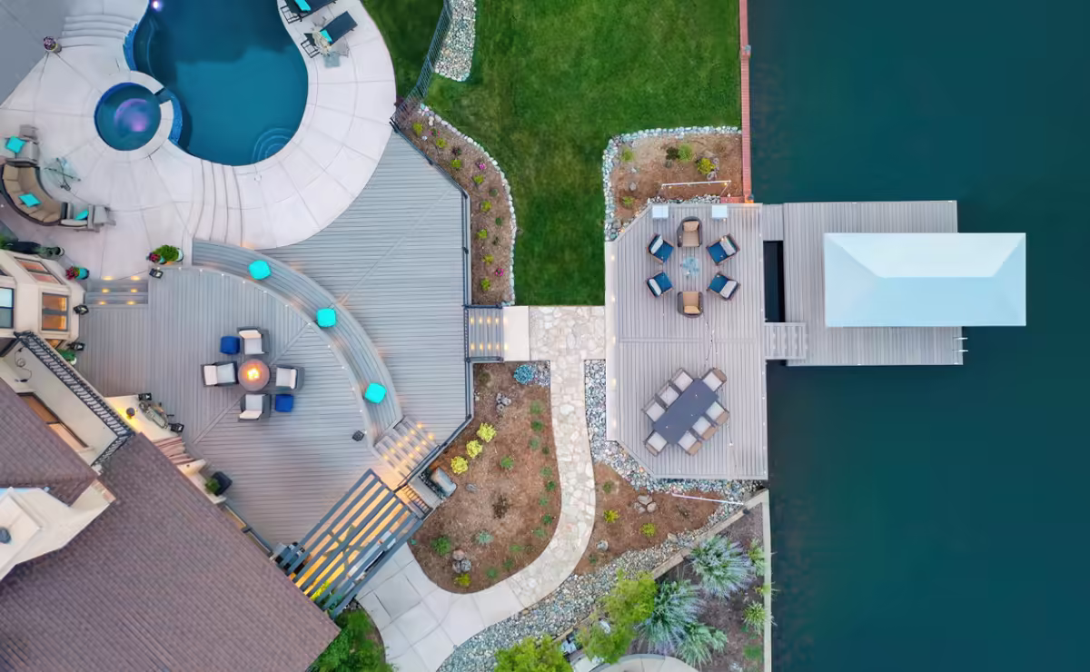 Custom deck built by Stone Ridge Decking for the Lakeshore project