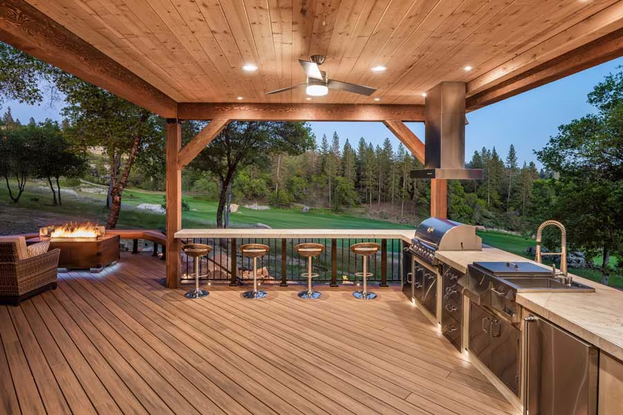 Deck lighting, fire pit and outdoor living accessories