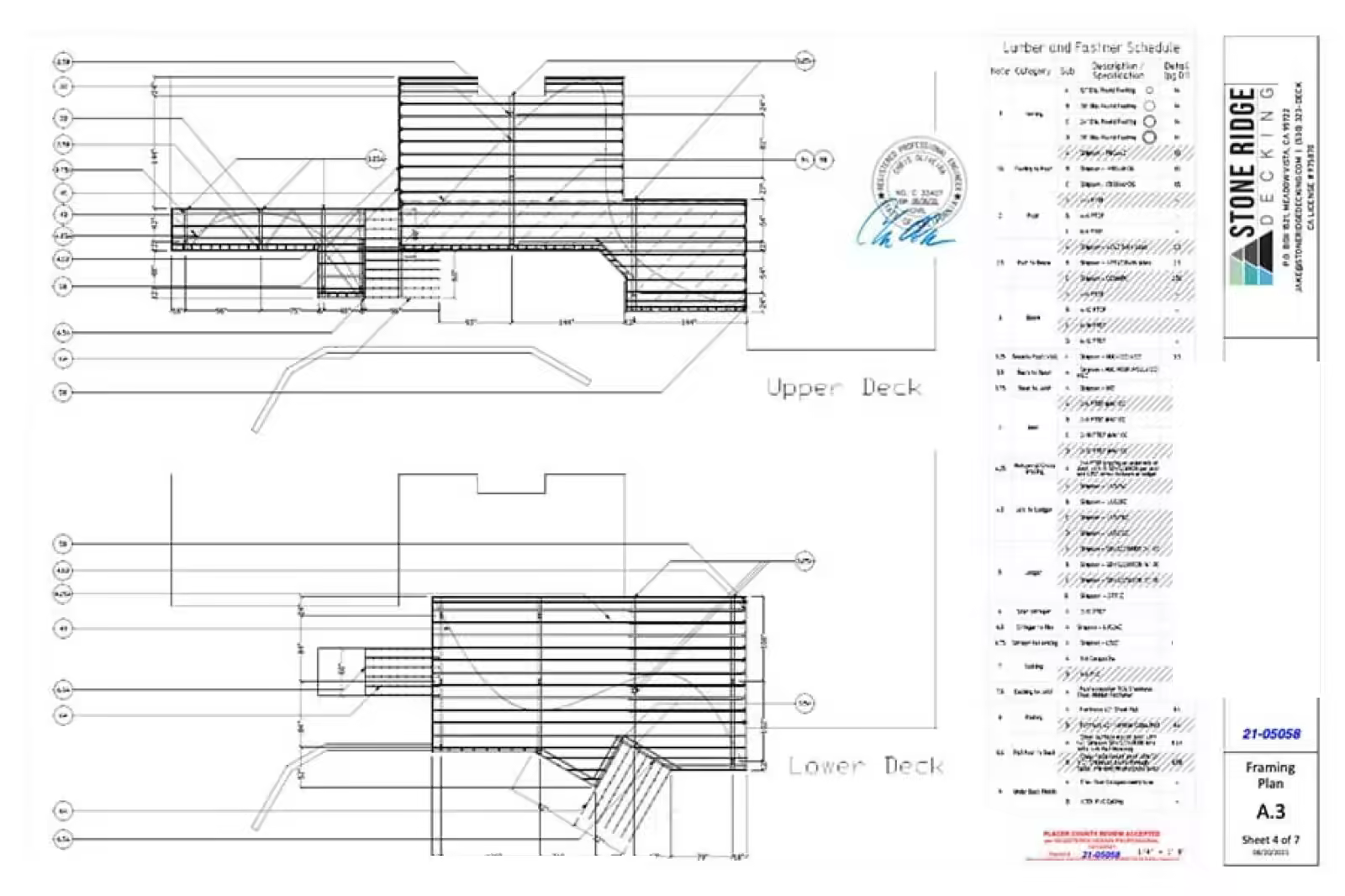 Sample 24 by 36 structural drawing sheet used for a deck building permit